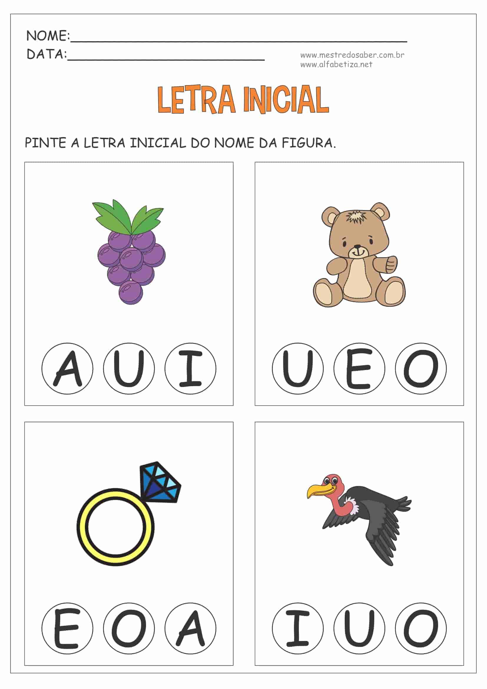 Atividades Com Letra Inicial Para Educação Infantil Mestre Do Saber Loja