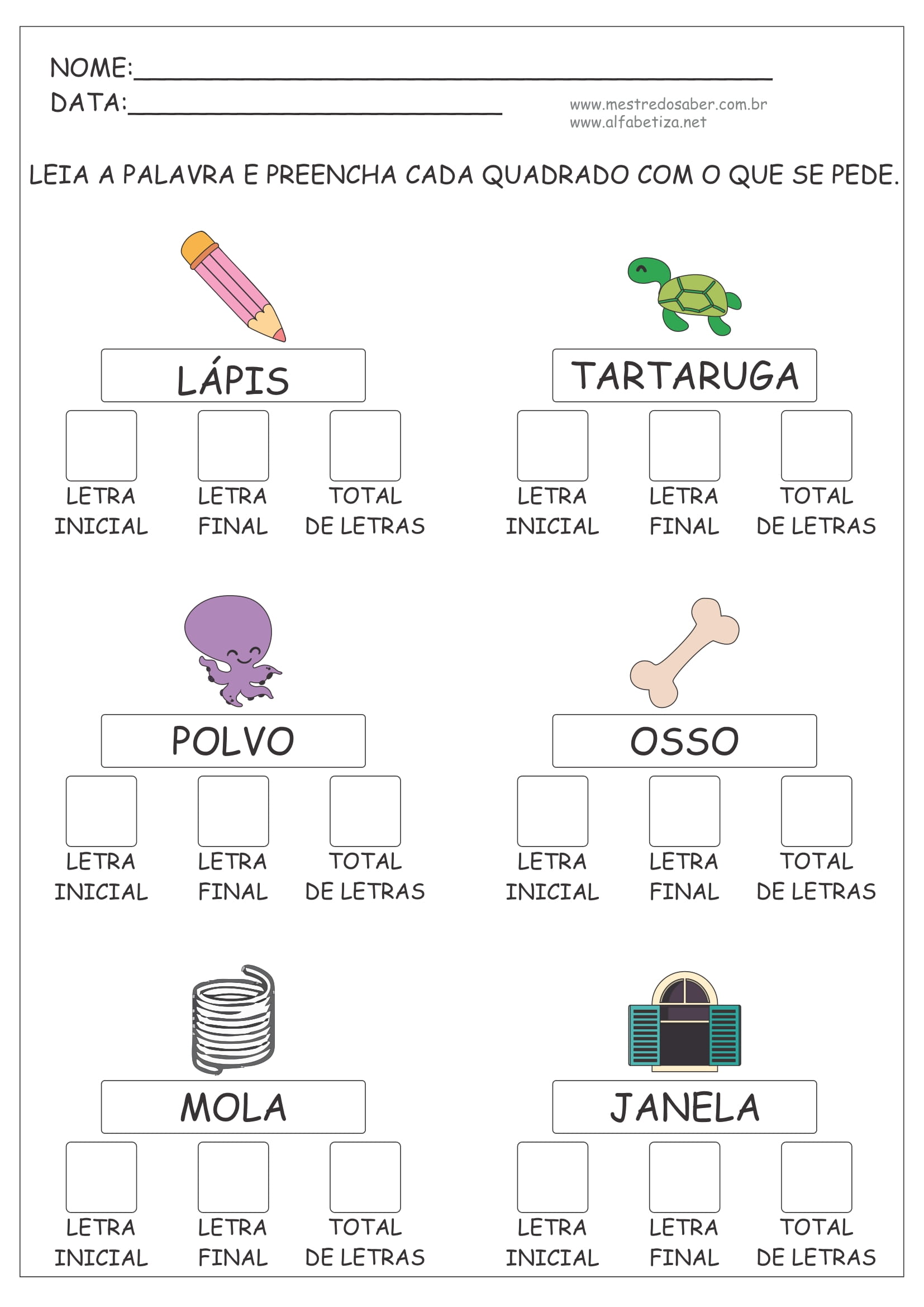 Atividade de alfabetização para o 1º ano