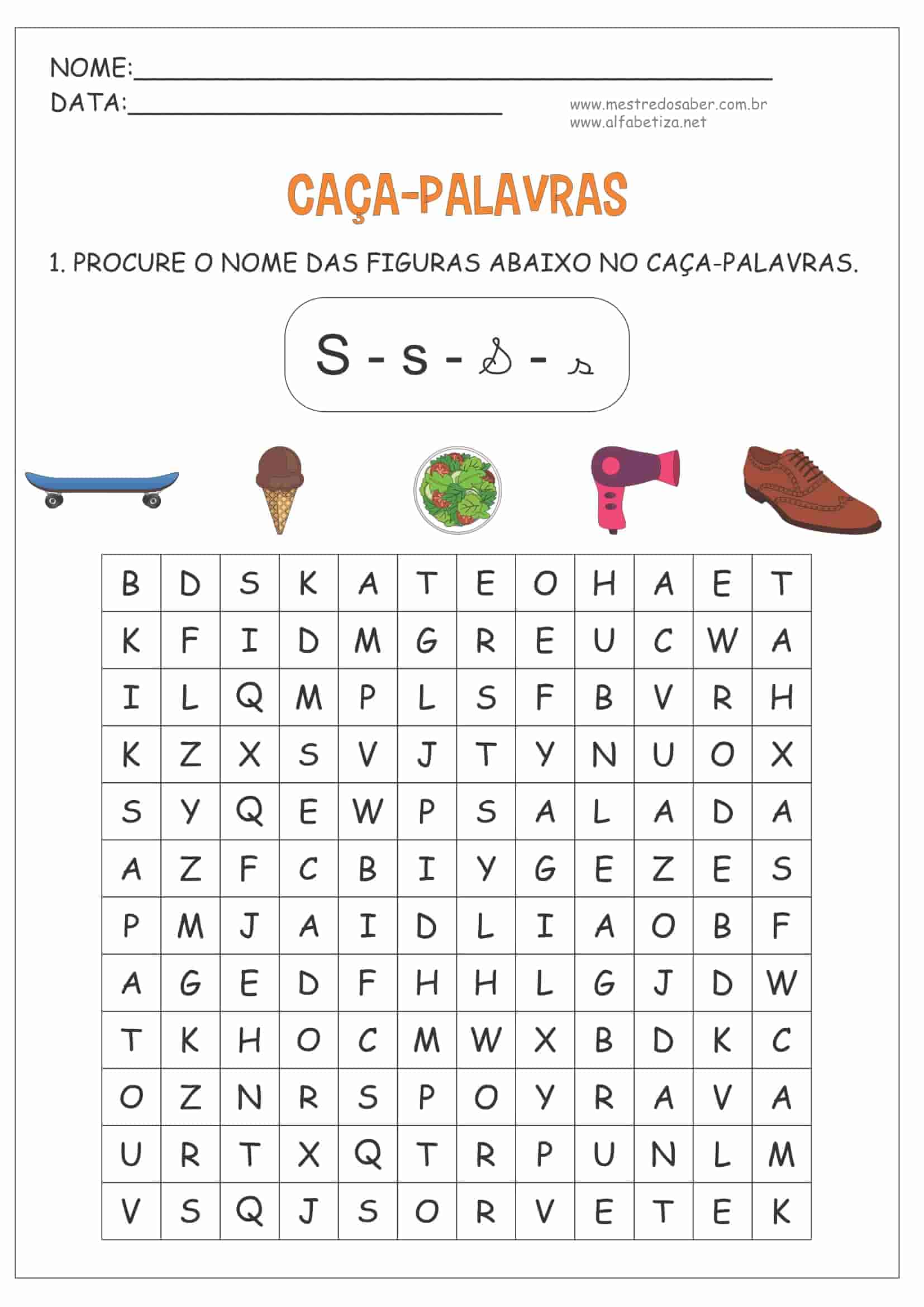 Caça-palavras worksheet for 5º ano