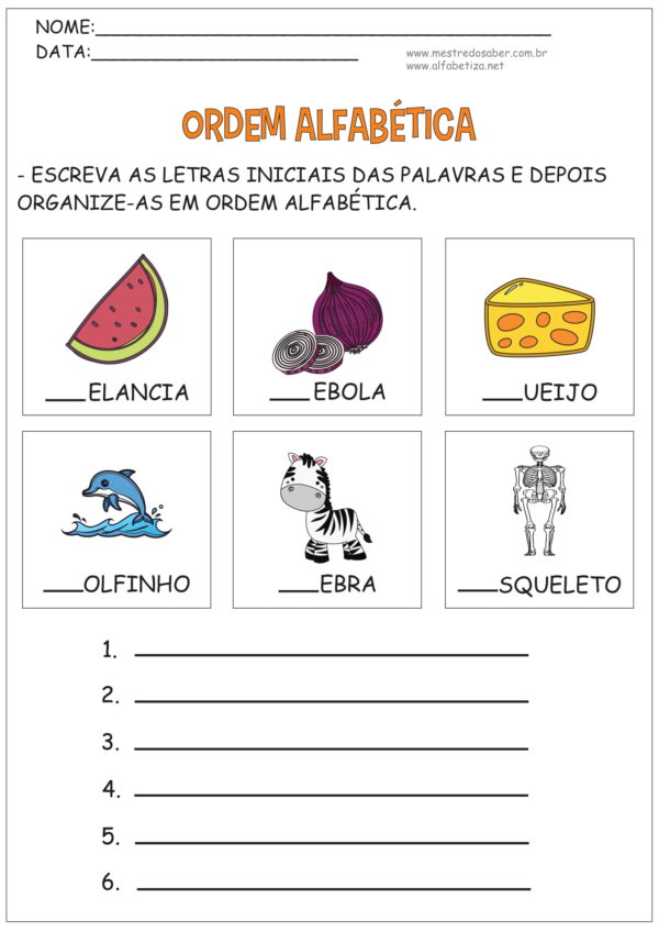 Ordem Alfabética Atividades